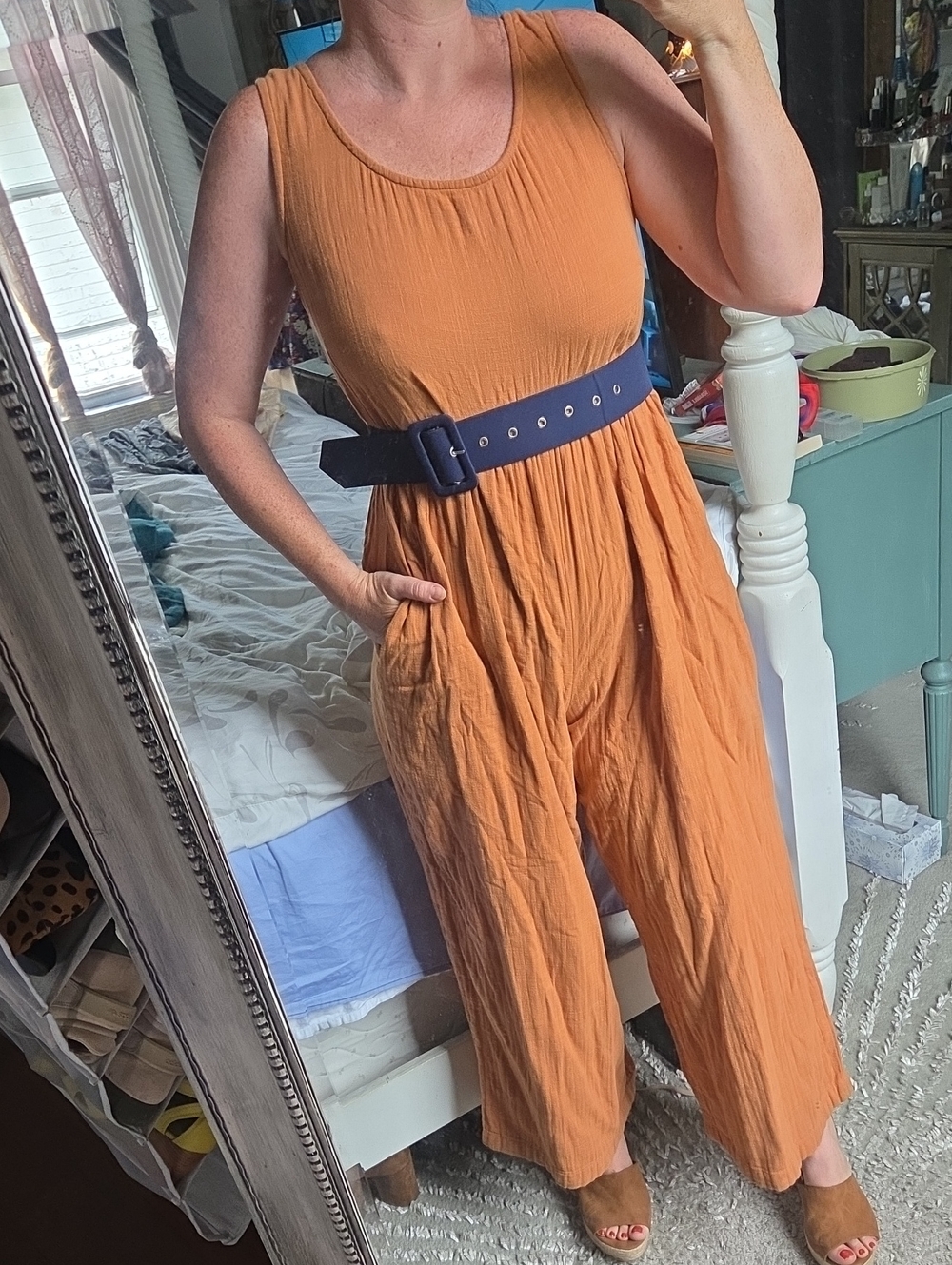 Lucy & Yak Orange Muslin Tank Jumpsuit